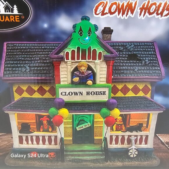 FG Square Musical Halloween Spooky Haunted LED Clown House Porcelain NIB - Picture 3 of 9